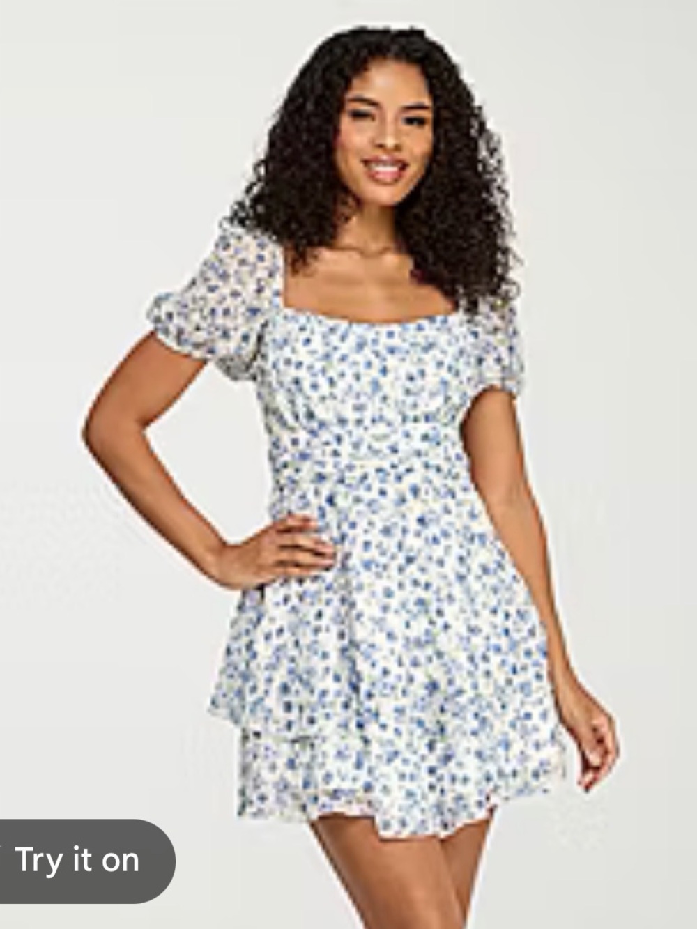 Trixxi White Mini Dress with Blue Floral Print